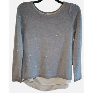 White House Black Market Silver Sweater Sparkled Look & Sequins Detailing - Size